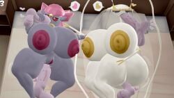 2girls 3d 3d_(artwork) big_breasts big_thighs breasts_bigger_than_head diancie disembodied_penis ditto dra111_(artist) dragon316 huge_breasts pheromosa pokémon_(species) pokemon pokemon_(species)