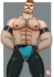 balls bara body_hair boner bulge doctor_anfelo erection erection_under_clothes facial_hair leather male male_only moustache muscles muscular penis shirtless solo solo_male