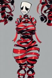 ai_generated gangle_(the_amazing_digital_circus) gangle_with_thick_ribbons mask masked_female pixai red_ribbons the_amazing_digital_circus thick_hips thick_thighs