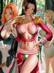 2d 2d_(artwork) 3girls big_breasts bleach boa_hancock crossover curvaceous curvaceous_body curvaceous_female curvaceous_figure curvaceous_hips curvy curvy_body curvy_female curvy_figure female female_only highres hourglass_figure huge_breasts light_skinned_female long_hair looking_at_viewer matsumoto_rangiku mature_female medium_breasts milf naruto one_piece partially_clothed skirt tagme the_big_6 thighhighs thighs tsunade voluptuous voluptuous_female voluptuous_milf wide_hips zumi