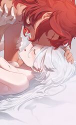 2020s 2023 2girls ani_lu blush canon_couple closed_eyes completely_nude completely_nude_female couple dark_skin female female/female gundam gundam_suisei_no_majo hand_on_another's_head hand_on_another's_shoulder interracial jewelry kissing kissing_forehead light-skinned_female light_skin miorine_rembran multiple_girls nude nude_female red_hair ring suletta_mercury wedding_ring wife_and_wife yuri