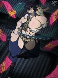 2020s 2022 2d 2d_(artwork) abs ass big_ass big_breasts big_thighs blue_panties breasts cleavage crazy_eyes demon_slayer female female_focus female_only genderswap_(mtf) green_eyes hi_res highres hips humanized inosuke_hashibira kimetsu_no_yaiba large_breasts large_thighs massive_thighs muscular muscular_female panties pig rule_63 solo solo_female solo_focus staring_at_viewer sword thick_thighs thighhighs thighs toned_female toned_stomach wide_hips zak_hitsuji