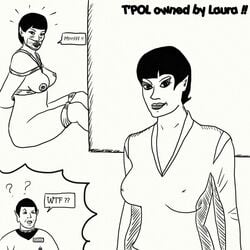 1girls alien arsenedaubrecq dialogue english_text female male mop_top pointy_ears speech_bubble spock star_trek star_trek_enterprise starfleet_uniform t'pol text vulcan_(species)