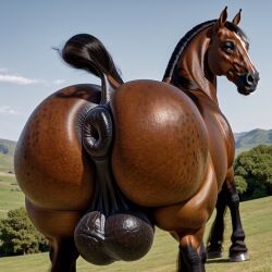 ai_generated anus balls ballsack big_butt donut_anus equine feral feral_only high_resolution highres hindquarters horse huge_balls huge_butt male_only puffy_anus