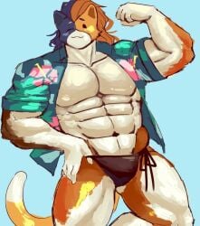 bara bara_tiddies bara_tits barazoku feline fortnite fortnite:_battle_royale long_hair male male_only meowscles_(fortnite) purradise_meowscles sugarovin tagme tail tight_underwear wink