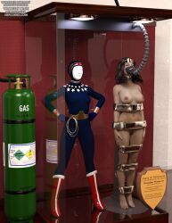 1girls 3d black_hair bound bound_arms bound_legs completely_nude completely_nude_female dc dc_comics defeated defeated_heroine diana_prince femsub justice_league lasso_of_truth mannequin nude nude_female thejpeger trophy_case wonder_woman