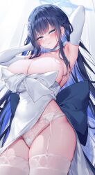 1girls arius_satellite_school_student arius_squad_(blue_archive) blue_archive blue_eyes blue_hair breasts female hi_res hips huge_breasts light-skinned_female light_skin long_hair naughty_face saori_(blue_archive) saori_(dress)_(blue_archive) smile sora_72-iro stockings thick_thighs thighs wide_hips