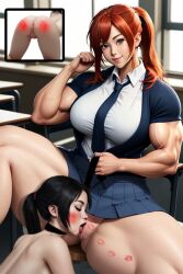 ai_generated bigger_dom_smaller_sub cfnf cunnilingus femdom femsub muscular_female pussy red_hair school_uniform schoolgirl size_difference spank_marks spanked_butt teacher_and_student thick_thighs younger_dom_older_sub yuri yuri