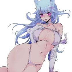 artist_request blue_hair cat_ears heart-shaped_pupils large_breasts long_hair pulpi_ara swimsuit virtual_youtuber