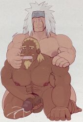 2boys anal anal_sex baraboy bent_over biting_lip blonde_hair cumshot doggy_style ejaculation finger_in_mouth gay goatee holding_mouth holding_penis jiraiya male male/male male_only male_penetrated male_penetrating male_penetrating_male mature mature_male moustache muscular muscular_male naruto naruto_(series) naruto_shippuden penis penis_grab raikage v-shaped_eyebrows voluptuous yaoi
