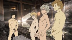 asta_(black_clover) balls bathroom black_clover flaccid lined_up male_only naked naked_male nude nude_male peeing pubic_hair skinny tagme young