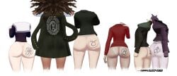 3boys 3d 3girls asahina_aoi ass_comparison ass_focus ass_size_chart ass_tattoo blender body_writing both_sexes_in_same_situation brown_hair danganronpa danganronpa:_trigger_happy_havoc dark-skinned_female female fukawa_touko hagakure_yasuhiro harubug human kirigiri_kyouko male multiple_boys multiple_girls naegi_makoto togami_byakuya