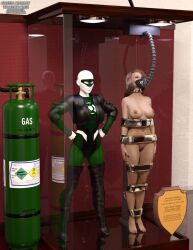 3d black_canary blonde_hair bound bound_arms bound_legs completely_nude completely_nude_female dc dc_comics deceased dinah_lance green_arrow_(series) justice_league mannequin nude nude_female thejpeger trophy_case