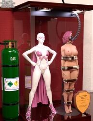 3d bound bound_arms bound_legs completely_nude completely_nude_female mannequin nude nude_female original original_character pink_hair thejpeger trophy_case unconscious unconscious_female