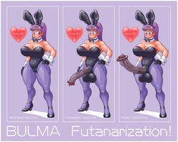 1futa balls balls_in_bunnysuit bowtie breasts bulma_(bunny) bulma_briefs bunny_costume bunny_ears bunny_girl bunny_tail bunnysuit busty cleavage detached_collar doomshaman dragon_ball erection eyeshadow futanari futanarization high_heels horsecock hyper_balls hyper_breasts hyper_penis intersex lipstick makeup pantyhose penis penis_growth purple_eyes purple_hair teenager testicles voluptuous wrist_cuffs