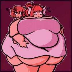 bbw belly_grab belly_overhang big_belly breasts_bigger_than_head chubby doki_doki_literature_club dress massive_belly massive_breasts monika_(doki_doki_literature_club) morbidly_obese obese obese_female sayori_(doki_doki_literature_club) squishypsycho