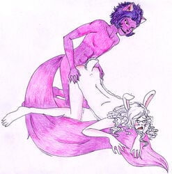 alice_in_wonderland cheshire_cat drawn gay tagme white_background white_rabbit_(wonderland)