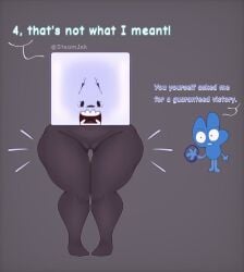 battle_for_bfb battle_for_bfdi battle_for_dream_island bfb bfdi big_legs big_thighs color colored four_(bfb) fright grey_background ice_cube_(bfdi) object_shows steamjek_(artist) tagme thick_thighs twitter_link