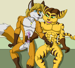 2boys anthro cobra_mcjingleballs fox gay handjob interspecies lombax male male_only ratchet_(ratchet_and_clank) ratchet_and_clank tagme