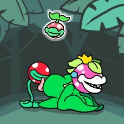 animated chabble crown forest forest_background leaf_hair licking licking_ass mario_(series) no_eyes piranha_plant post_transformation princess_peach super_mario_bros.