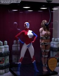 3d bound bound_arms bound_legs completely_nude completely_nude_female femforce leotard mannequin nude nude_female thejpeger trophy_case