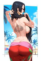 1girls ai_generated ass ass_focus back back_view bare_arms bare_back bare_breasts bare_shoulders beach big_ass big_breasts big_butt black_hair blue_eyes boa_hancock clothed clothing color female female_focus female_only geo-san hi_res jewelry large_breasts light-skinned_female light_skin long_hair looking_at_viewer one_piece queen_of_spades racism sand sea shounen_jump sideboob solo solo_female tagme thick_thighs water