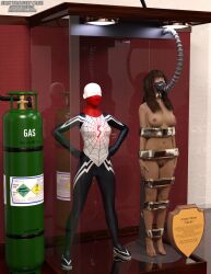 3d avengers bound bound_arms bound_legs completely_nude completely_nude_female mannequin marvel marvel_comics nude nude_female silk_(marvel) thejpeger trophy_case