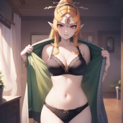 1girls ai_generated big_breasts black_bra breasts clothing female female_only happy long_hair midna nintendo ruptuorie shorts solo the_legend_of_zelda the_legend_of_zelda:_twilight_princess twili_midna twilight_princess