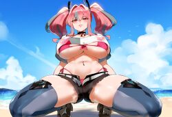 ai_generated azur_lane bremerton_(azur_lane) henrik_n huge_breasts looking_at_viewer novelai pink_hair short_shorts solo thiccwithaq_(ai_style) thick_thighs white_shirt wide_hips