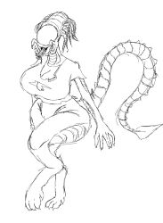 alien alien_girl coryhen_(artist) female predalien ripped_shirt solo tail xenomorph yautja