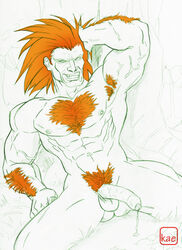 blanka boner erection kaeworld male male_only monochrome nude solo solo_male street_fighter tagme