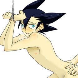 artist_request black_hair blush bound color grimsley hair human male nude pokemon side_view tagme