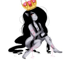 adventure_time black_hair breasts covering covering_breasts crown ear_piercing fangs female grey_skin hair_over_one_eye long_hair marceline nail_polish nude pointy_ears red_eyes sassytwat smile solo string toenail_polish transparent_background vampire