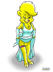 adventures_of_the_gummi_bears anthro bark_(artist) bear disney dress female female_only fur furry garter garter_belt gloves lifting_clothing lifting_dress long_gloves mammal pussy red_nose solo solo_female sunni_gummi tagme ursid ursine yellow_fur