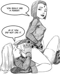 2girls anus ass belt blonde_hair blue_eyes boots clothing dc dc_comics dcau erect_nipples facesitting female female_only flat_chest footwear g.f.d. gloves handwear human leotard leotard_aside lips monochrome multiple_girls oral pale_skin rachel_roth raven_(dc) sketch spread_anus teen_titans terra yuri