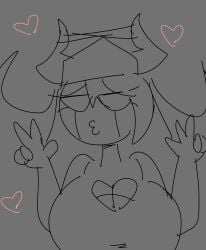 1girls big_breasts boob_window demon_girl demon_horns demon_wings double_peace_sign fnf_(full_comfort_style) friday_night_funkin friday_night_funkin_mod full_comfort gray_background heart heart_boob_window hearts_around_body hearts_around_head horns huge_breasts kissy_face nun_hat peace_sign sarvente_(demon_form) sarvente_(dokki.doodlez) sketch succubus wings