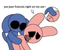 anthro blue_penis bunny_maloney bunny_maloney_(character) english english_dialogue english_text furry gay jean-francois jean_francois male/male penis penis_in_ass pink_penis rabbit sex tagme unknown_species