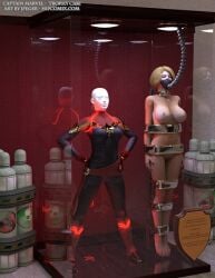 3d avengers blonde_hair bound bound_arms bound_legs captain_marvel carol_danvers completely_nude completely_nude_female mannequin marvel marvel_comics nude nude_female thejpeger trophy_case