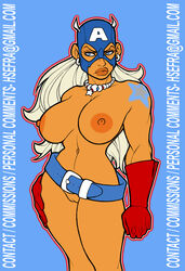 1girls american_dream big_breasts blonde_hair blue_eyes breasts captain_america_(series) earrings female female_only functionally_nude gloves hsefra large_breasts long_hair marvel marvel_comics mask mc2 mostly_nude naked necklace nude nudity partially_clothed pussy shannon_carter solo superheroine tagme unhappy_female