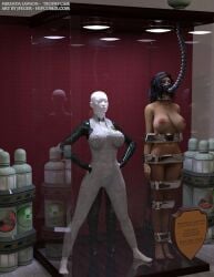 3d black_hair bound bound_arms bound_legs completely_nude completely_nude_female mannequin mass_effect miranda_lawson nude nude_female thejpeger trophy_case