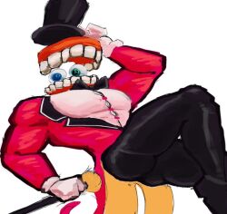 bara bara_tiddies bara_tits barazoku caine_(the_amazing_digital_circus) cape jojo_reference male_only the_amazing_digital_circus tight_clothing tight_pants tight_shirt top_hat