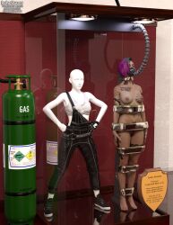 3d bound bound_arms bound_legs completely_nude_female cyberpunk_2077 judy_alvarez mannequin nude nude_female thejpeger trophy_case