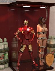 3d bound bound_legs bound_wrists completely_nude completely_nude_female genderswap_(mtf) iron_man iron_woman mannequin marvel marvel_comics natasha_stark nude nude_female rule_63 thejpeger trophy_case