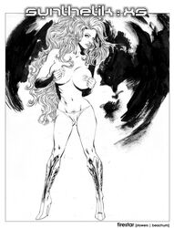 1girls dc dc_comics female female_only koriand'r mark_beachum monochrome solo starfire teen_titans