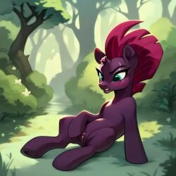 ai_generated equine female feral feral_only friendship_is_magic furry furry_only hasbro mammal mohawk my_little_pony mythological_creature mythological_equine mythology pink_hair purple_body purple_fur pussy quadruped solo tempest_shadow_(mlp) unicorn