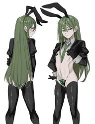 1boy animal_ears blush blush bulge bunny_ears lobotomy_corporation long_hair male male_focus male_only mu46016419 multiple_views navel netzach netzach_(project_moon) pasties project_moon reverse_bunnysuit stomach