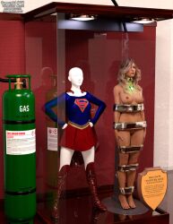 3d arrowverse blonde_hair bound bound_arms bound_legs completely_nude completely_nude_female dc dc_comics justice_league kara_zor-el mannequin nude nude_female supergirl thejpeger trophy_case