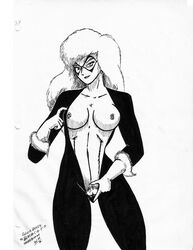 1990s 1999 1girls 20th_century black_cat_(marvel) felicia_hardy female female_only grey_phantom human marvel monochrome nipples solo spider-man_(series)