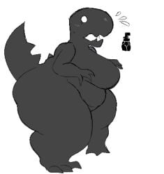 1girls 2024 anthro ass bbw big_ass big_breasts black_body bottom_heavy breasts chubby chubby_female curvaceous curvy curvy_figure dinosaur dinosaur_(google_chrome) dinosaur_girl dinosaur_tail featureless_breasts featureless_crotch female female_focus flying_sweatdrops furry gigantic_thighs google huge_ass huge_thighs large_ass pegaka_(artist) solo solo_focus sweat sweatdrop thick_thighs white_background wide_eyed wide_hips