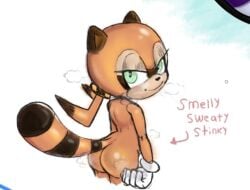 1girls ass bedroom_eyes bubble_butt colono furry gloves looking_back marine_the_raccoon musk_clouds nude_female sega smelly_ass smile sonic_(series) stinky_ass sweaty_ass